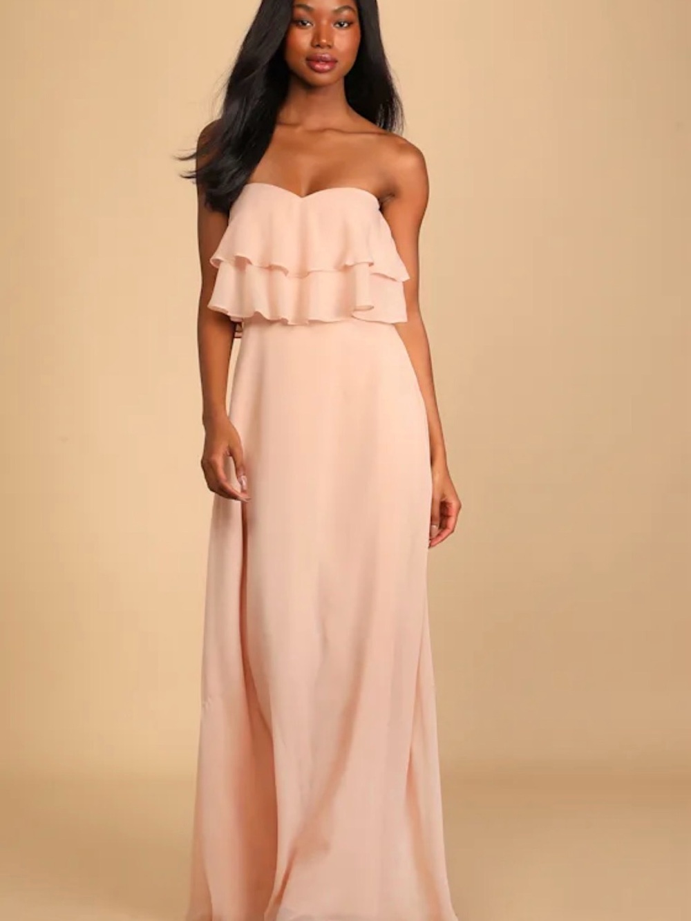 Lulu's Devoted to Romance Blush Strapless Maxi Dress
